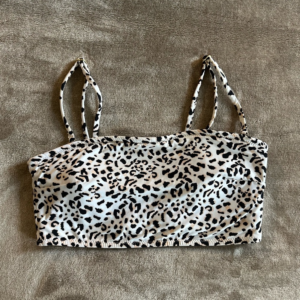 EUC Malawi White Leopard Print Bandeau Bikini Top